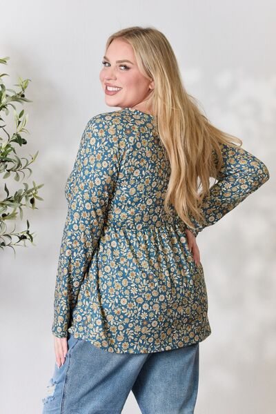 Heimish Full Size Floral Half Button Long Sleeve Blouse Trandify deal