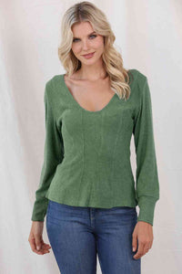 Scoop Neck Long Sleeve Top Trandify deal