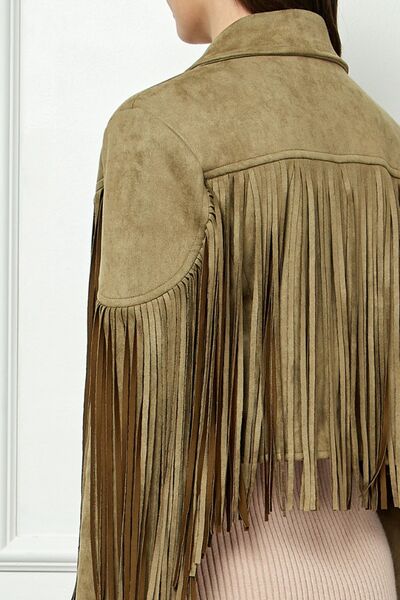 Veveret Suede Fringe Long Sleeve Moto Jacket Trandify deal
