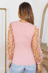 Double Take Textured Applique Long Sleeve Blouse Trandify deal