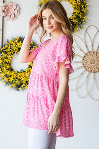 Heimish Full Size Leopard Ruffle Trim Short Sleeve Top Trandify deal