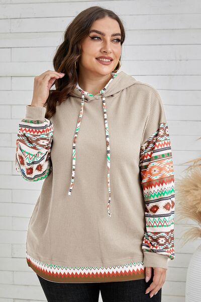 Plus Size Waffle-Knit Geometric Dropped Shoulder Hoodie Trandify deal