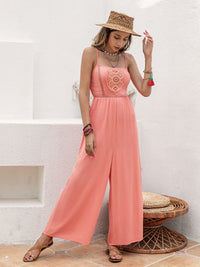 Openwork Spaghetti Strap Wide Leg Jumpsuit Trandify deal