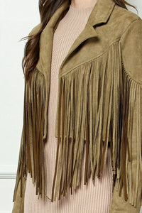 Veveret Suede Fringe Long Sleeve Moto Jacket Trandify deal