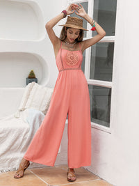 Openwork Spaghetti Strap Wide Leg Jumpsuit Trandify deal