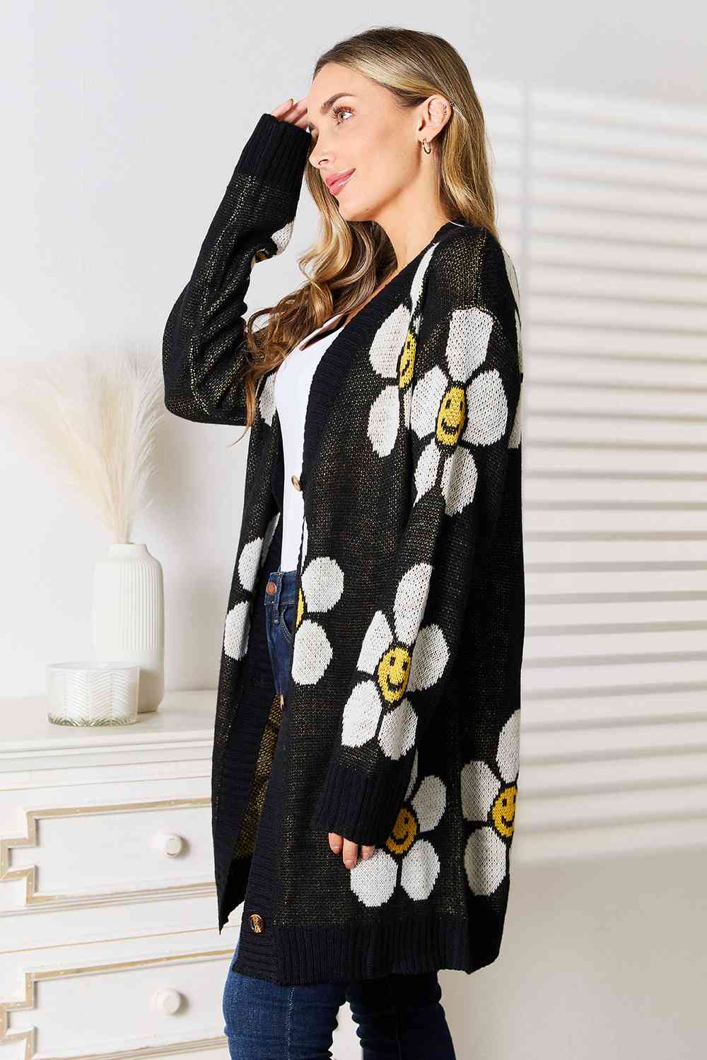 Double Take Floral Button Down Longline Cardigan Trandify deal