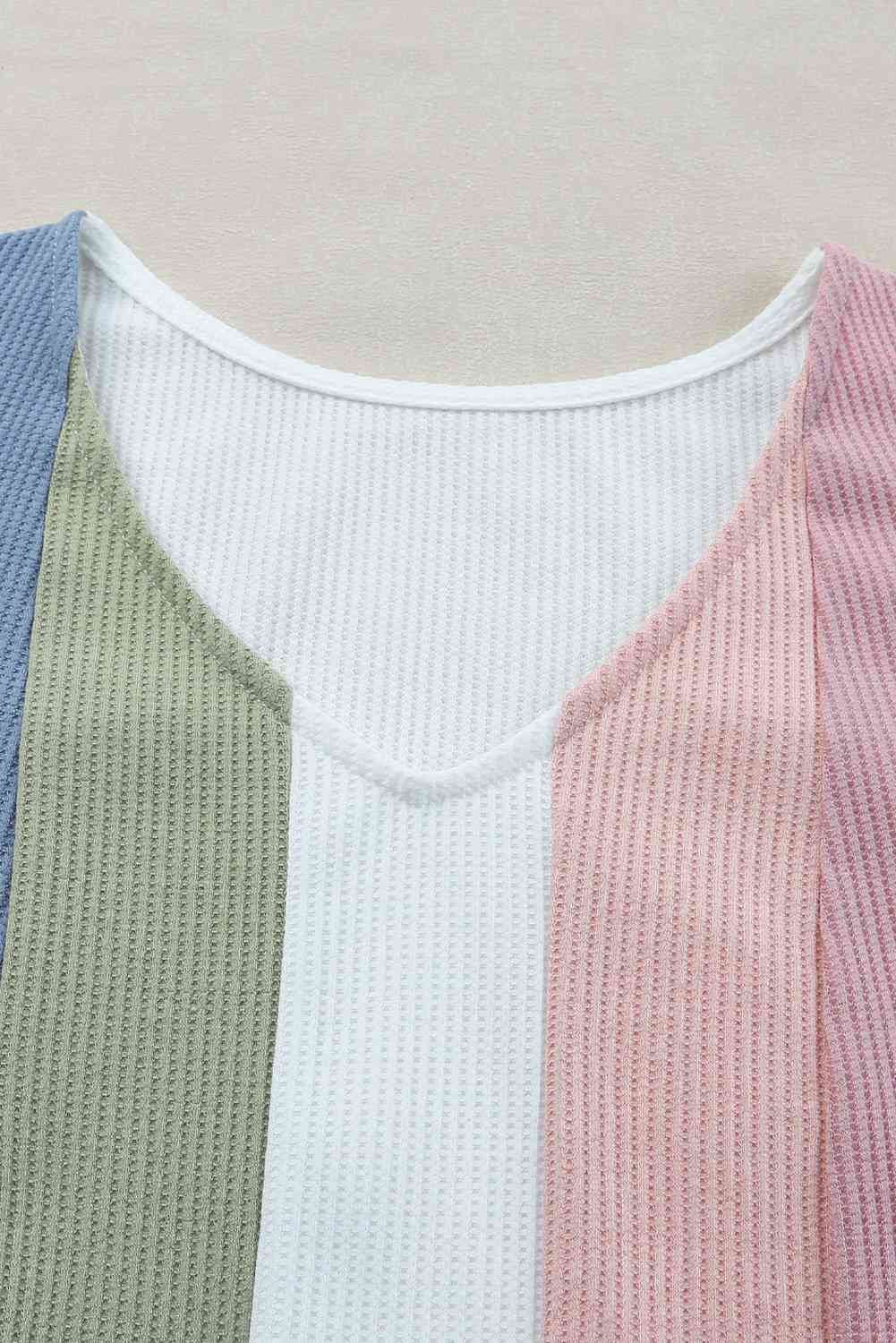 Multicolored Striped Waffle-Knit Sleeveless Tank Trandify deal