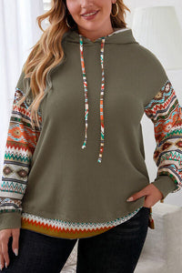 Plus Size Waffle-Knit Geometric Dropped Shoulder Hoodie Trandify deal