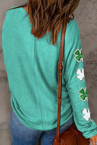 Lucky Clover Sequin Round Neck Sweatshirt Trandify deal