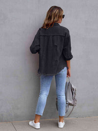 Distressed Drop Shoulder Denim Jacket - Trandify Deal