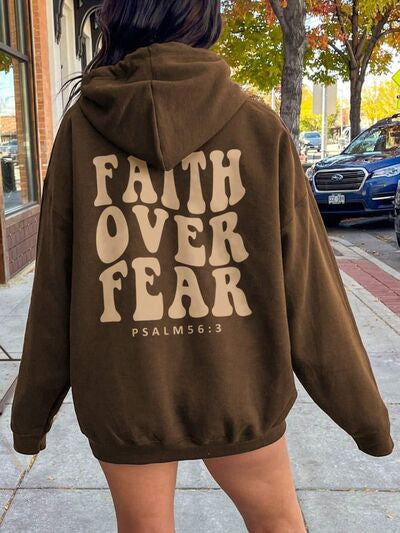 FAITH OVER FEAR Dropped Shoulder Hoodie Trandify deal