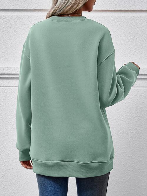 Graphic Round Neck Dropped Shoulder Sweatshirt Trandify deal