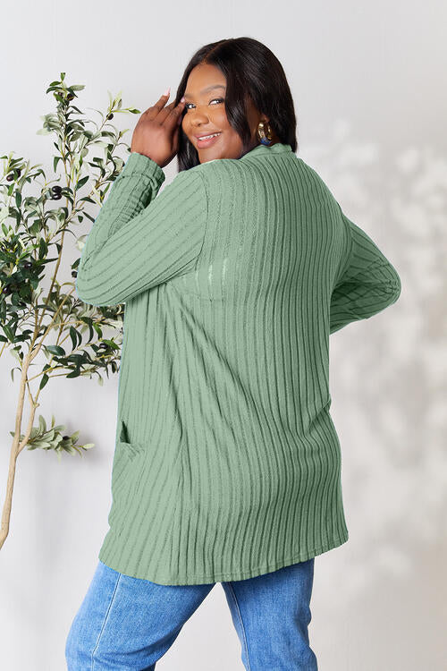 Basic Bae Full Size Ribbed Open Front Cardigan with Pockets Trandify deal