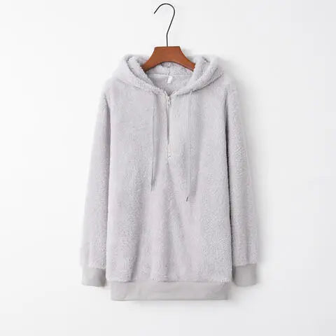 Full Size Quarter-Zip Drawstring Teddy Hoodie Trandify deal