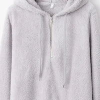 Full Size Quarter-Zip Drawstring Teddy Hoodie Trandify deal