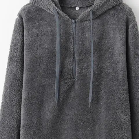 Full Size Quarter-Zip Drawstring Teddy Hoodie Trandify deal