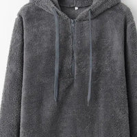 Full Size Quarter-Zip Drawstring Teddy Hoodie Trandify deal