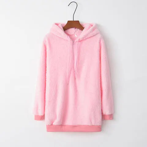 Full Size Quarter-Zip Drawstring Teddy Hoodie Trandify deal