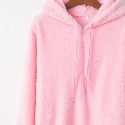 Full Size Quarter-Zip Drawstring Teddy Hoodie Trandify deal