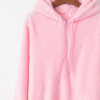 Full Size Quarter-Zip Drawstring Teddy Hoodie Trandify deal