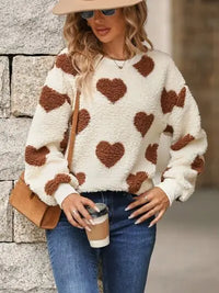 Fuzzy Heart Dropped Shoulder Sweatshirt Trandify deal