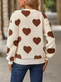 Fuzzy Heart Dropped Shoulder Sweatshirt Trandify deal