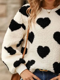 Fuzzy Heart Dropped Shoulder Sweatshirt Trandify deal