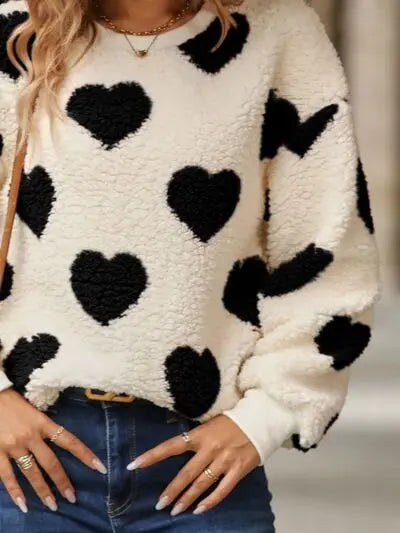 Fuzzy Heart Dropped Shoulder Sweatshirt Trandify deal