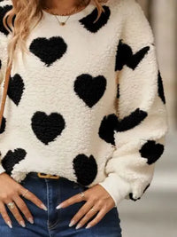 Fuzzy Heart Dropped Shoulder Sweatshirt Trandify deal