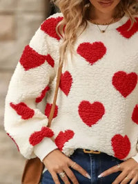 Fuzzy Heart Dropped Shoulder Sweatshirt Trandify deal