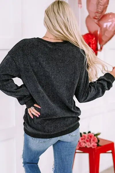 Heart Round Neck Dropped Shoulder Sweatshirt - Trandify Deal