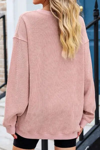 Heart Round Neck Dropped Shoulder Sweatshirt - Trandify Deal