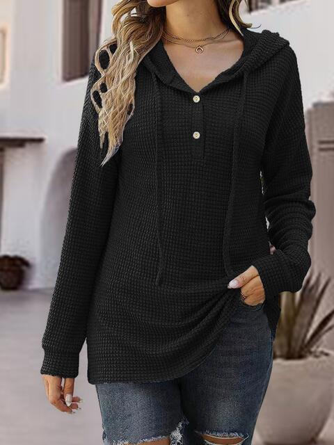 Half Button Up Drawstring Hoodie Trandify deal