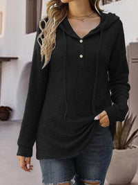 Half Button Up Drawstring Hoodie Trandify deal