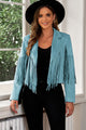 Fringe Trim Lapel Collar Cropped Blazer - Trandify Deal