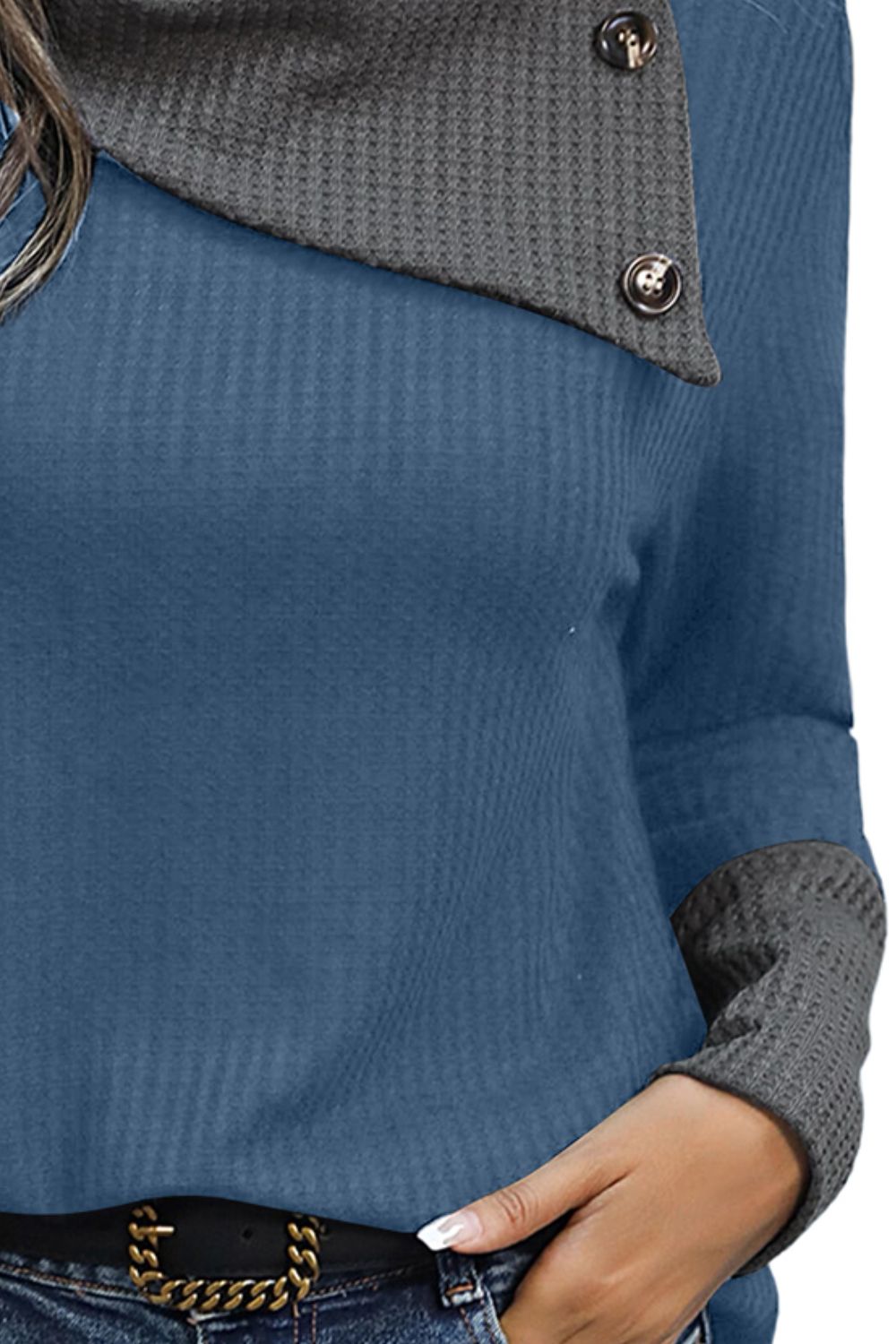 Decorative Button Long Sleeve Blouse Trandify deal