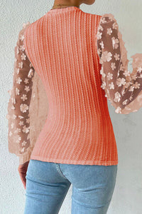 Double Take Textured Applique Long Sleeve Blouse Trandify deal