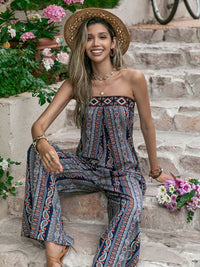 Tied Printed Tube Wide Leg Jumpsuit Trandify deal