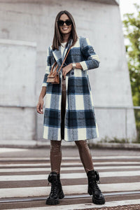 Double Take Full Size Plaid Button Up Lapel Collar Coat Trandify deal