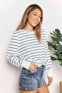 Double Take Striped Long Sleeve Round Neck Top Trandify deal