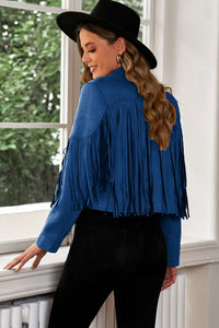 Fringe Trim Lapel Collar Cropped Blazer - Trandify Deal