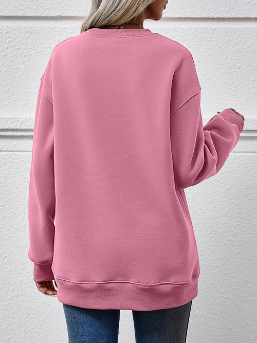 Graphic Round Neck Dropped Shoulder Sweatshirt Trandify deal