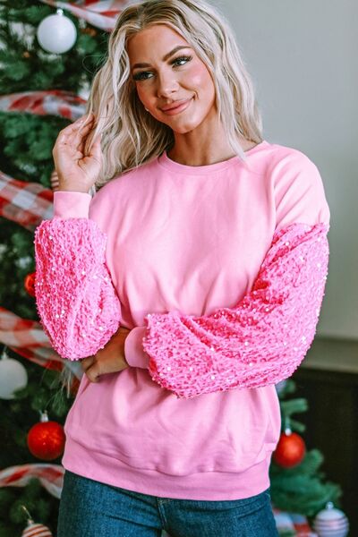 Sequin Round Neck Dropped Shoulder Sweatshirt Trandify deal