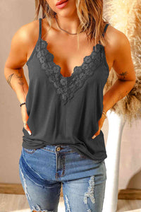 Full Size Lace Trim V-Neck Cami Top Trandify deal