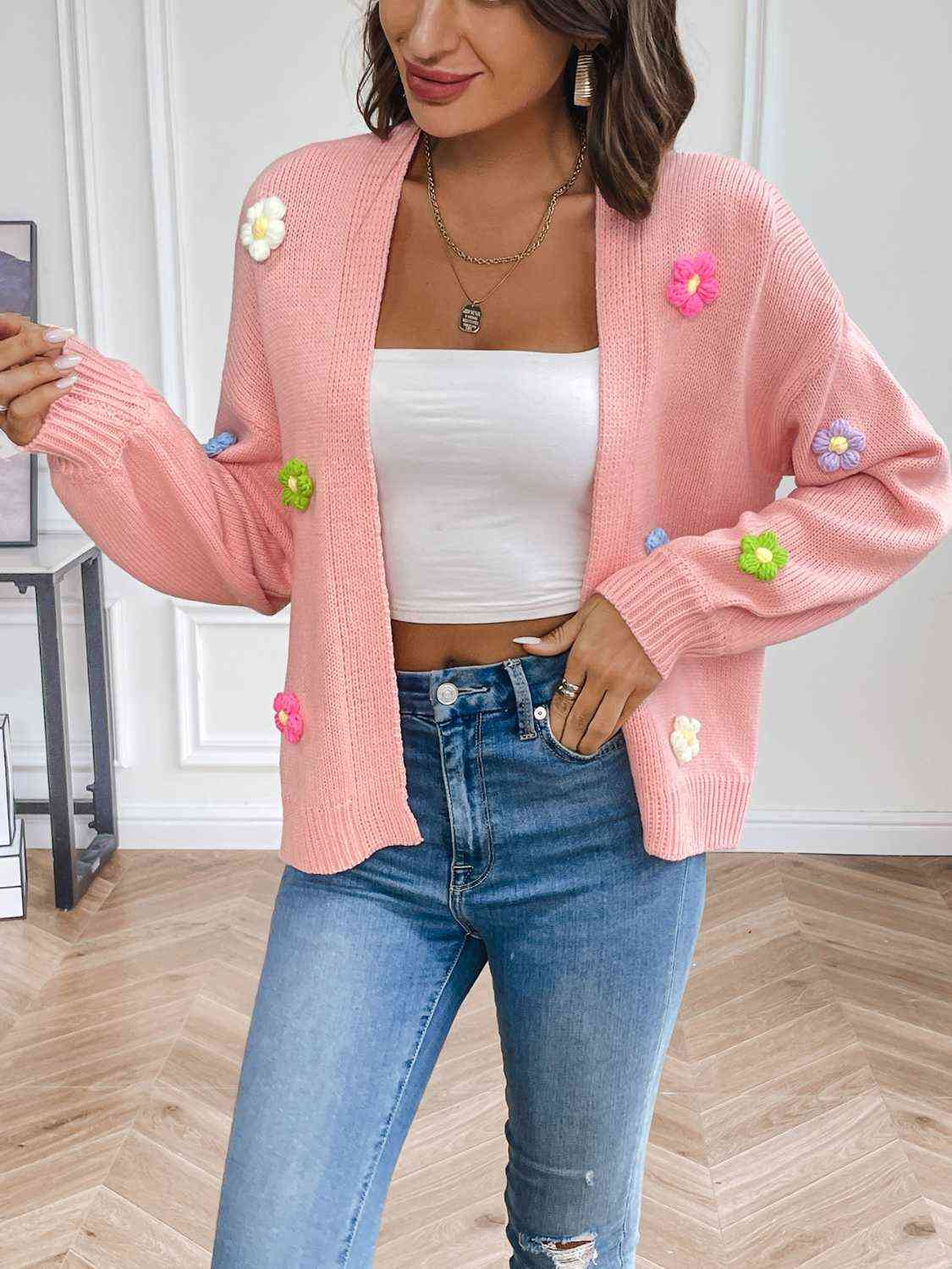 Floral Long Sleeve Open Front Cardigan Trandify deal