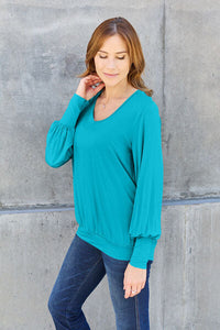 Basic Bae Full Size V-Neck Lantern Sleeve Blouse Trandify deal