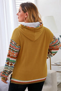 Plus Size Waffle-Knit Geometric Dropped Shoulder Hoodie Trandify deal
