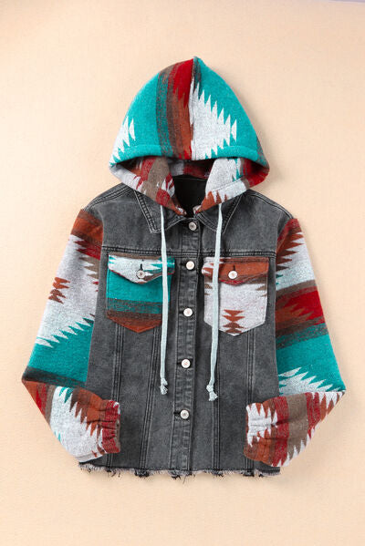 Drawstring Hooded Pocketed Denim Jacket - Trandify Deal