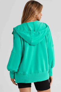 Zip Up Long Sleeve Drawstring Hoodie Trandify deal