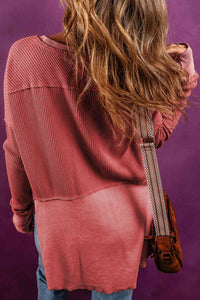 Notched Neck Long Sleeve Slit Blouse Trandify deal